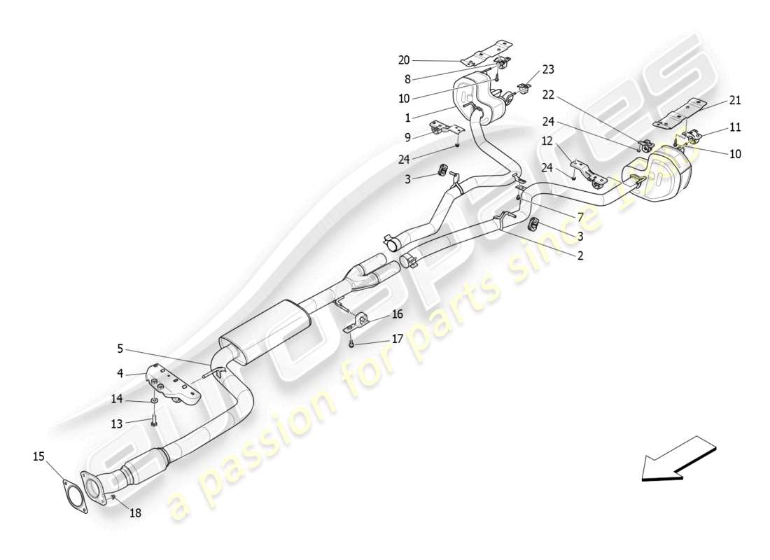 maserati levante gt (2022) silencers parts diagram