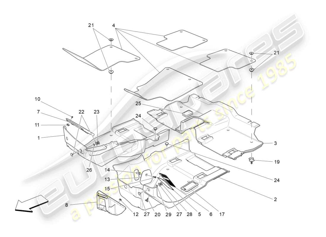 maserati levante gt (2022) passenger compartment mats parts diagram