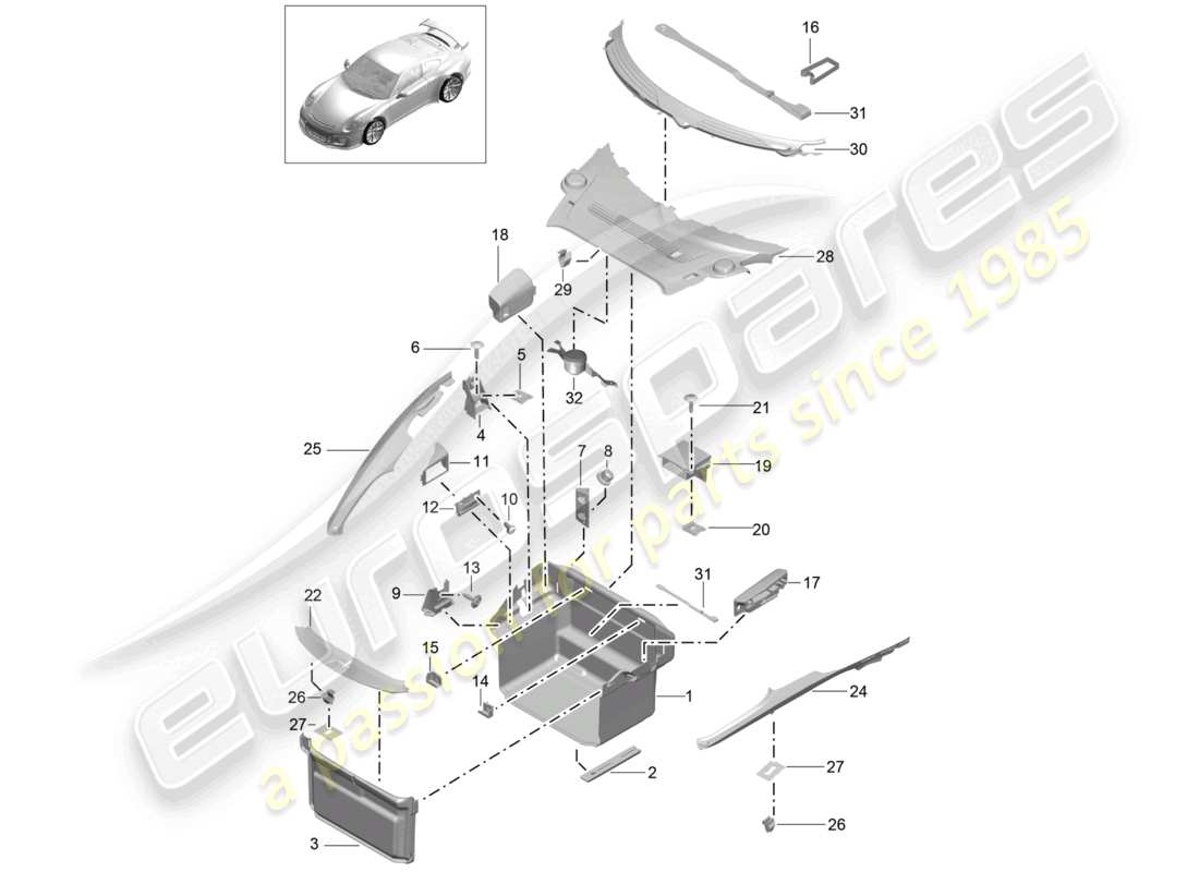 a part diagram from the porsche 2021 (991-2 r/gt3/rs) parts catalogue