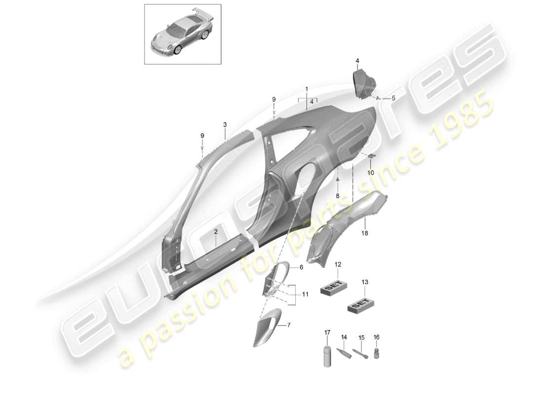 a part diagram from the porsche 2018 (991-2 turbo) parts catalogue