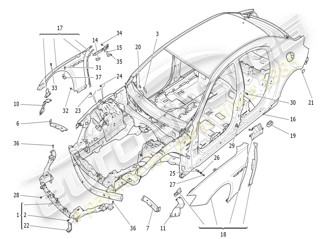 a part diagram from the maserati ghibli (2017 onwards) parts catalogue