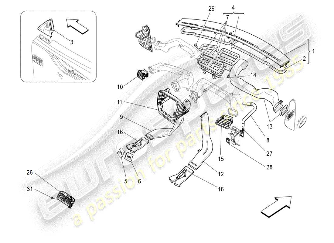a part diagram from the maserati ghibli (2017 onwards) parts catalogue