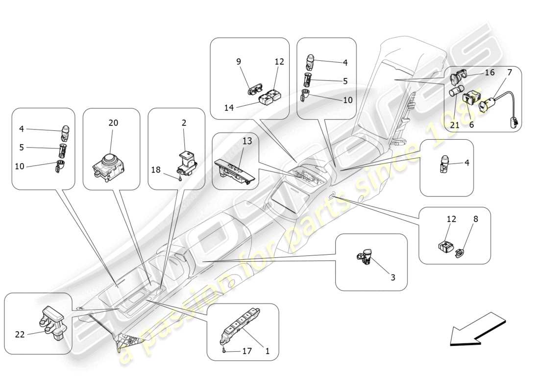 a part diagram from the maserati quattroporte m156 (2017 onwards) parts catalogue