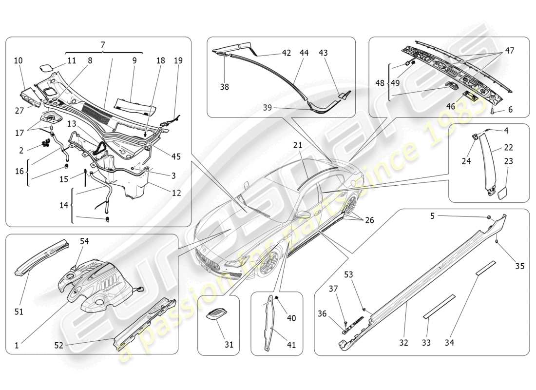 a part diagram from the maserati quattroporte m156 (2017 onwards) parts catalogue
