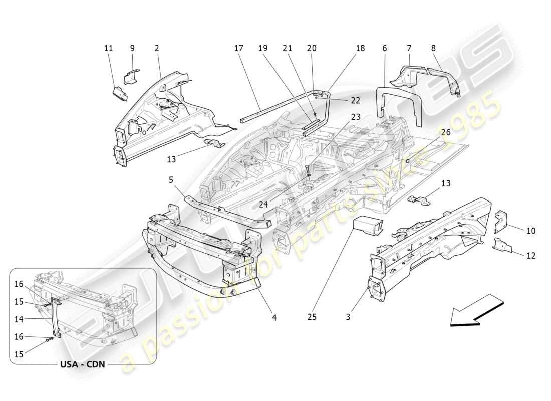 a part diagram from the maserati grancabrio parts catalogue