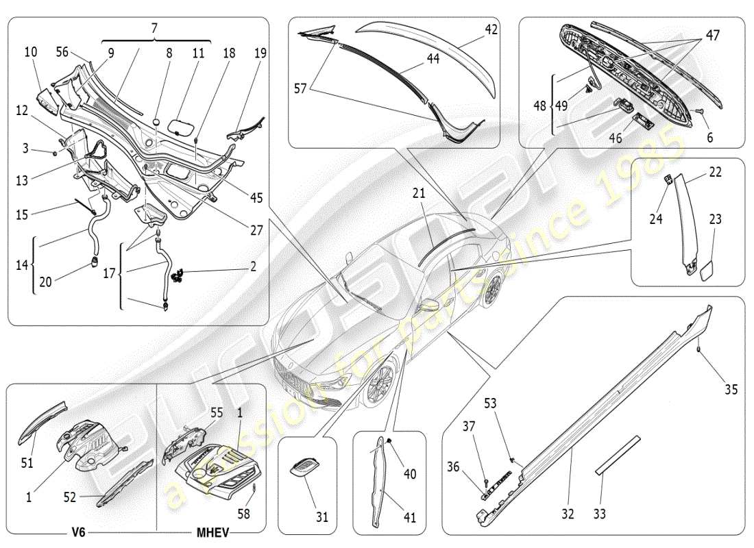 a part diagram from the maserati ghibli (2017 onwards) parts catalogue