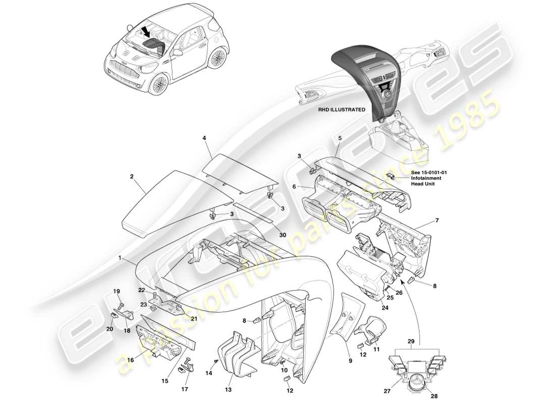 a part diagram from the aston martin cygnet (2012) parts catalogue
