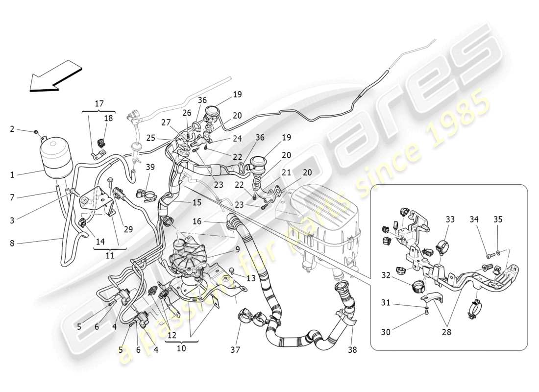 a part diagram from the maserati quattroporte m156 (2017 onwards) parts catalogue