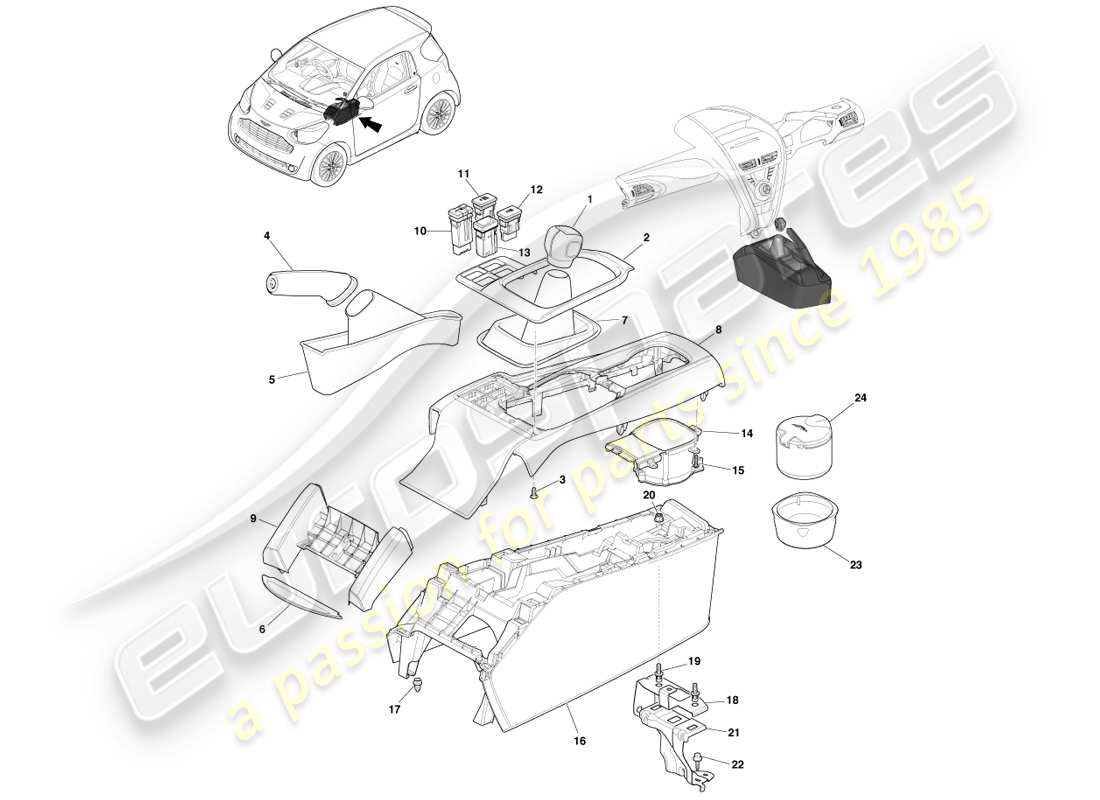 a part diagram from the aston martin cygnet parts catalogue