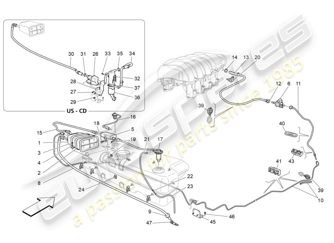 a part diagram from the maserati grancabrio parts catalogue