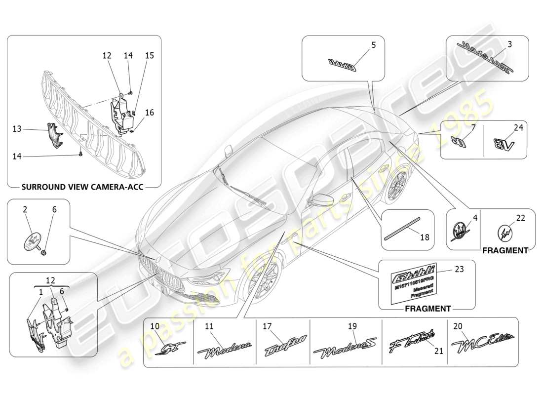 a part diagram from the maserati ghibli fragment (2022) parts catalogue