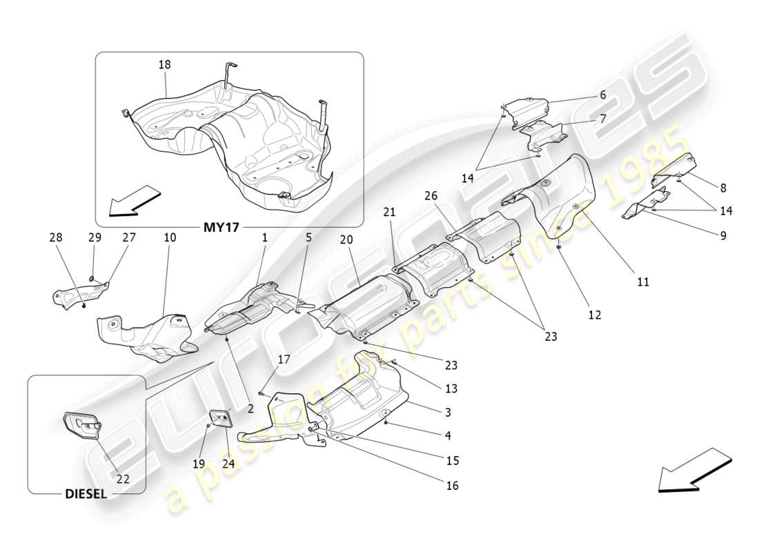 a part diagram from the maserati quattroporte m156 (2017 onwards) parts catalogue