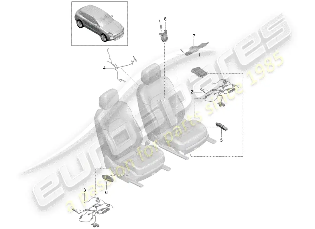 porsche 2020 (macan) electrics control units sports seat for models with electrically adjustable 18-way seats parts diagram