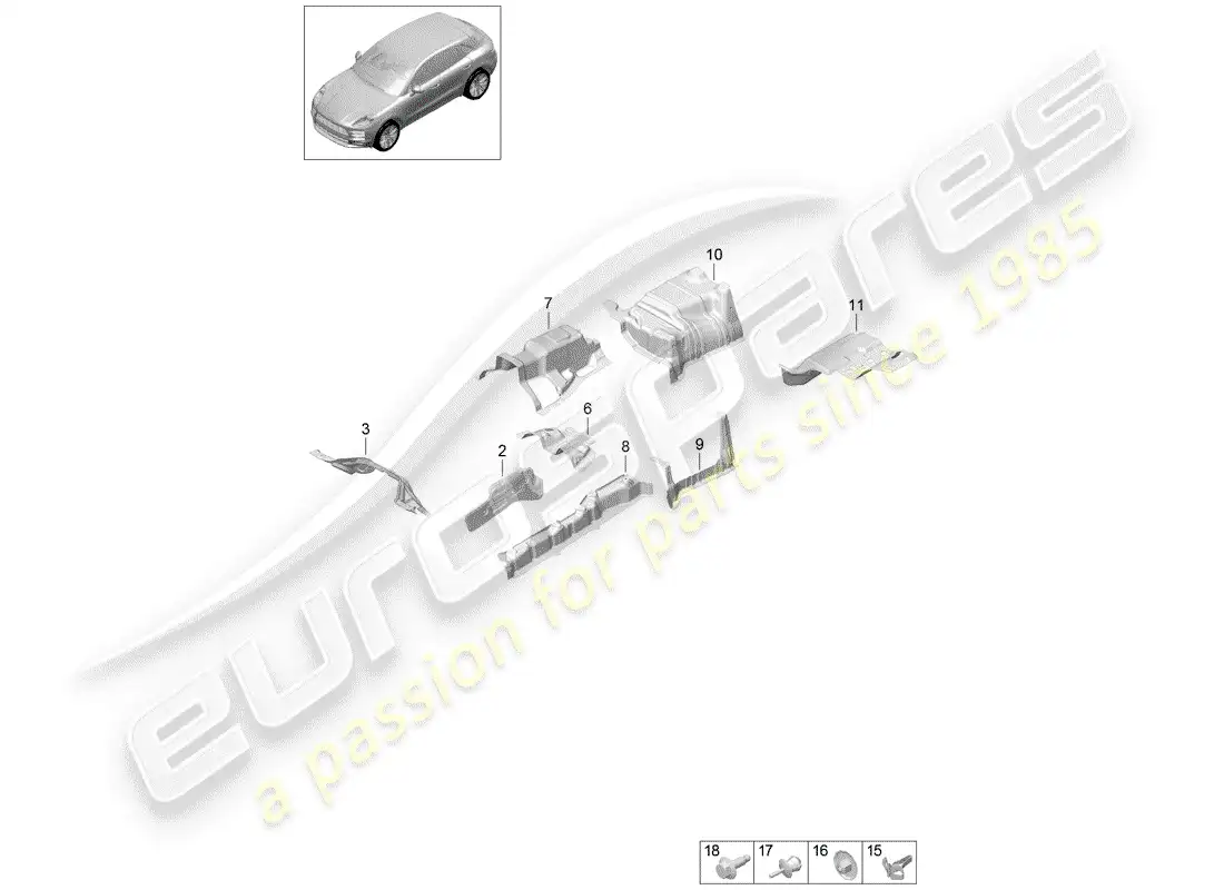 porsche 2020 (macan) trim heat insulation underbody parts diagram