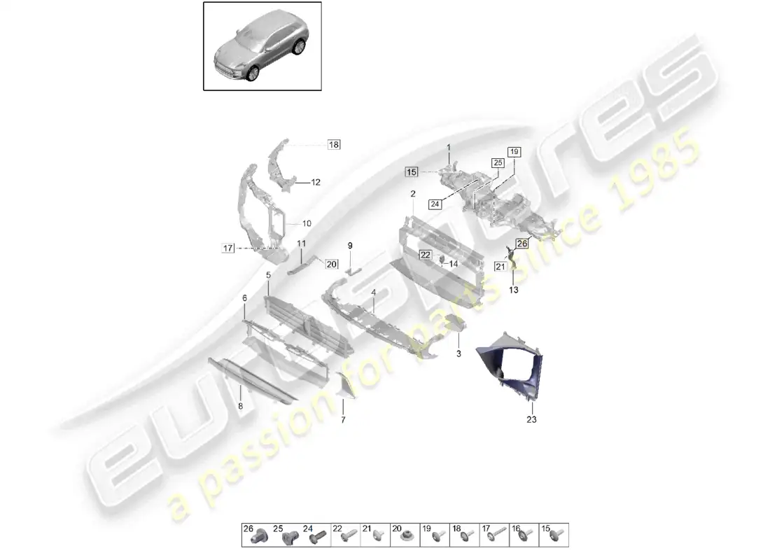 porsche 2020 (macan) carrier macan iii cooler for coolant air guide and lock carrier parts diagram
