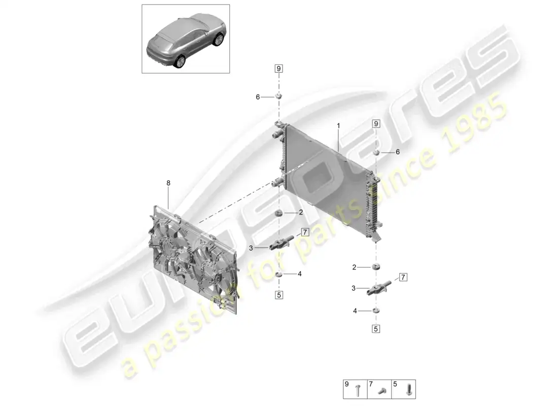 porsche 2020 (macan) coolant cooling system cooler for coolant parts diagram