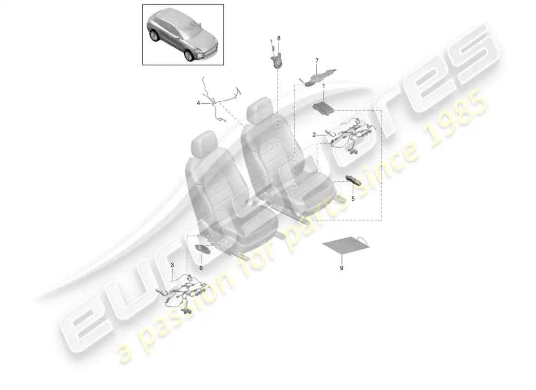 porsche 2020 (macan) electrics control units sports seat parts diagram