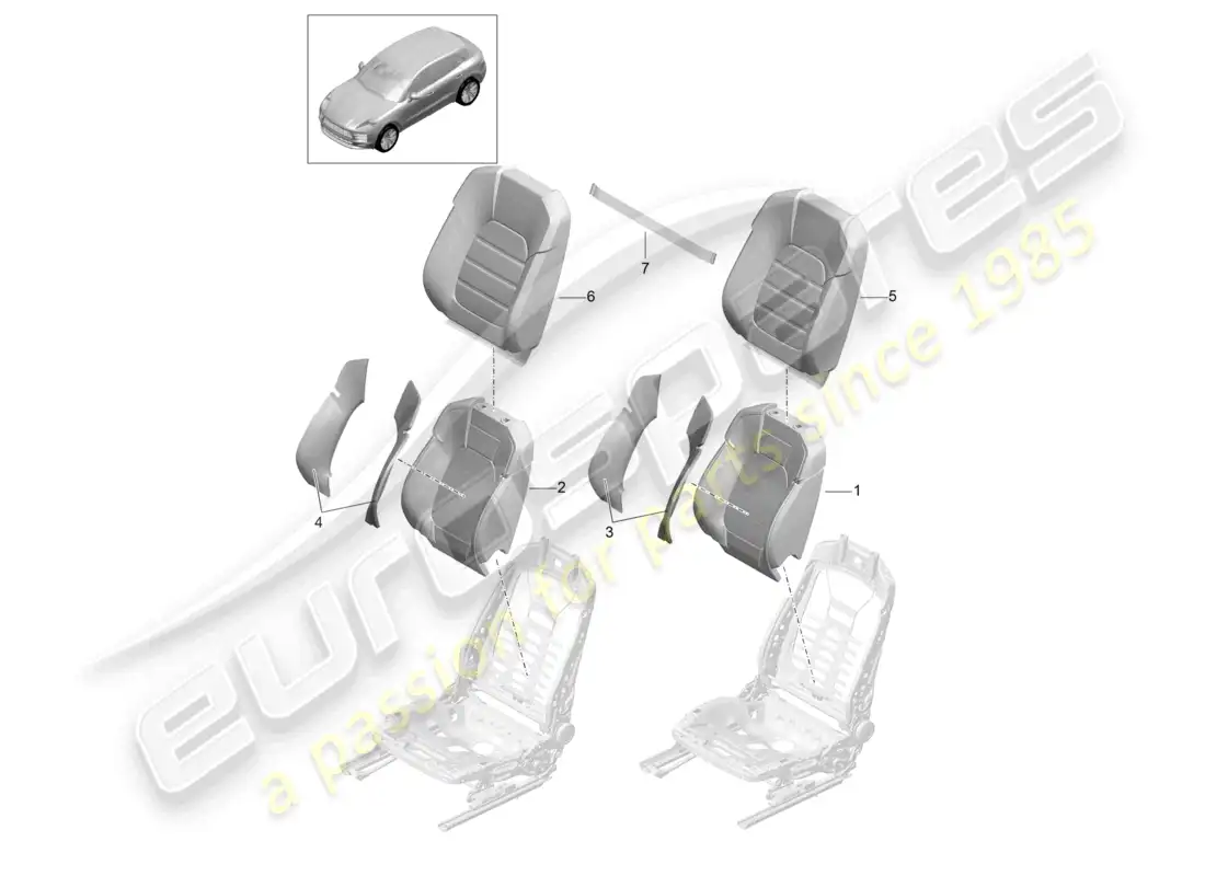 porsche 2020 (macan) foam part backrest covers sports seat parts diagram