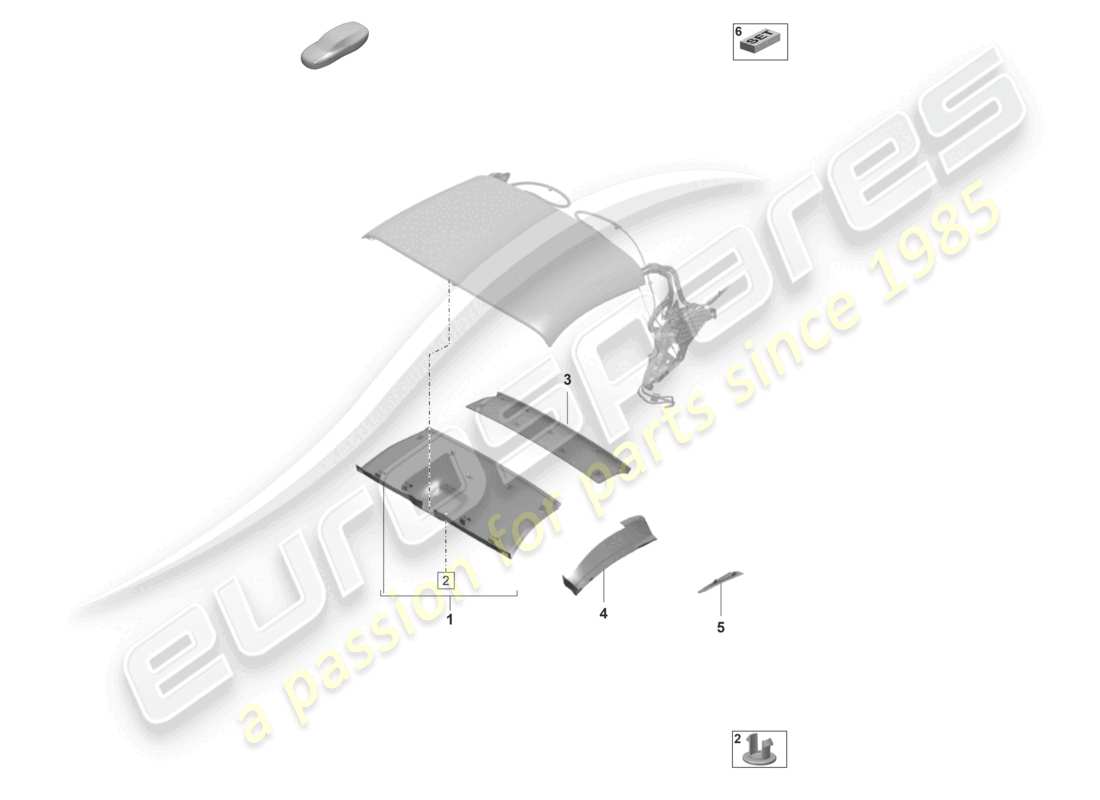 porsche 2021 (992-1) convertible top roof trim part diagram