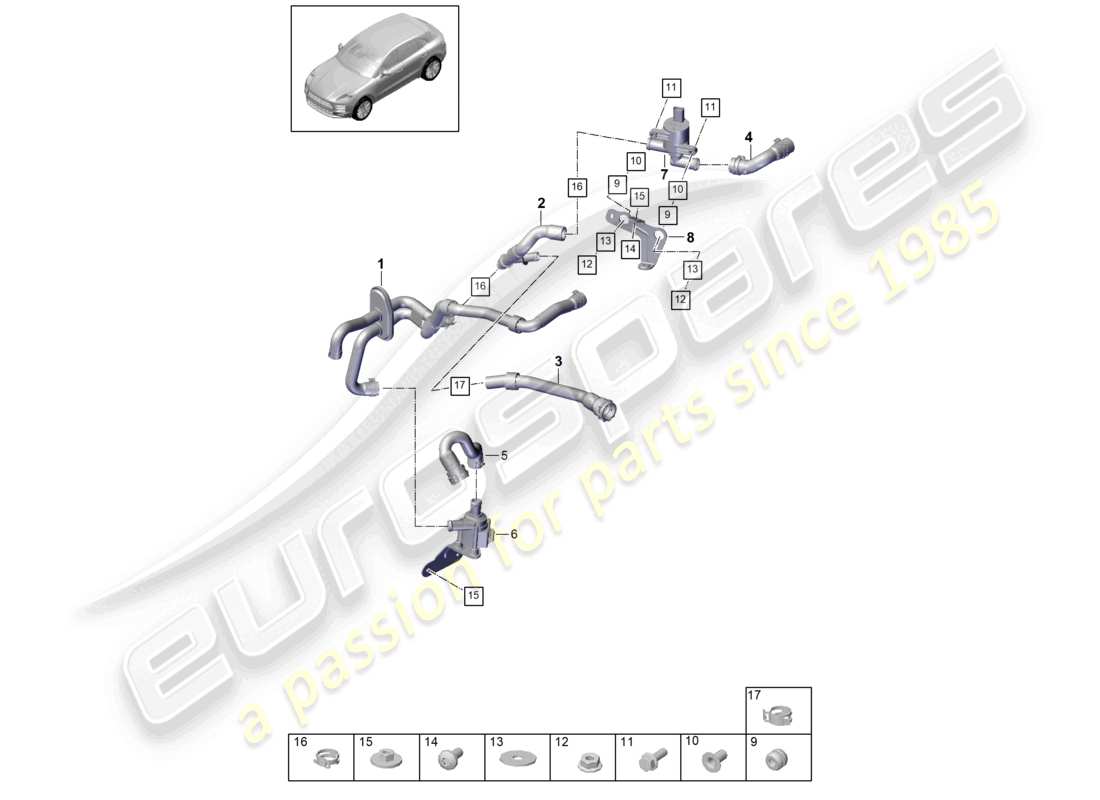 porsche 2023 (macan) heater v6 2,9l turb water box rhd part diagram