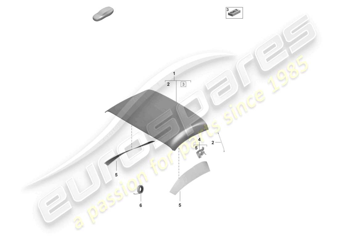 porsche 2023 (992-1) convertible top covering moulded headliner parts diagram