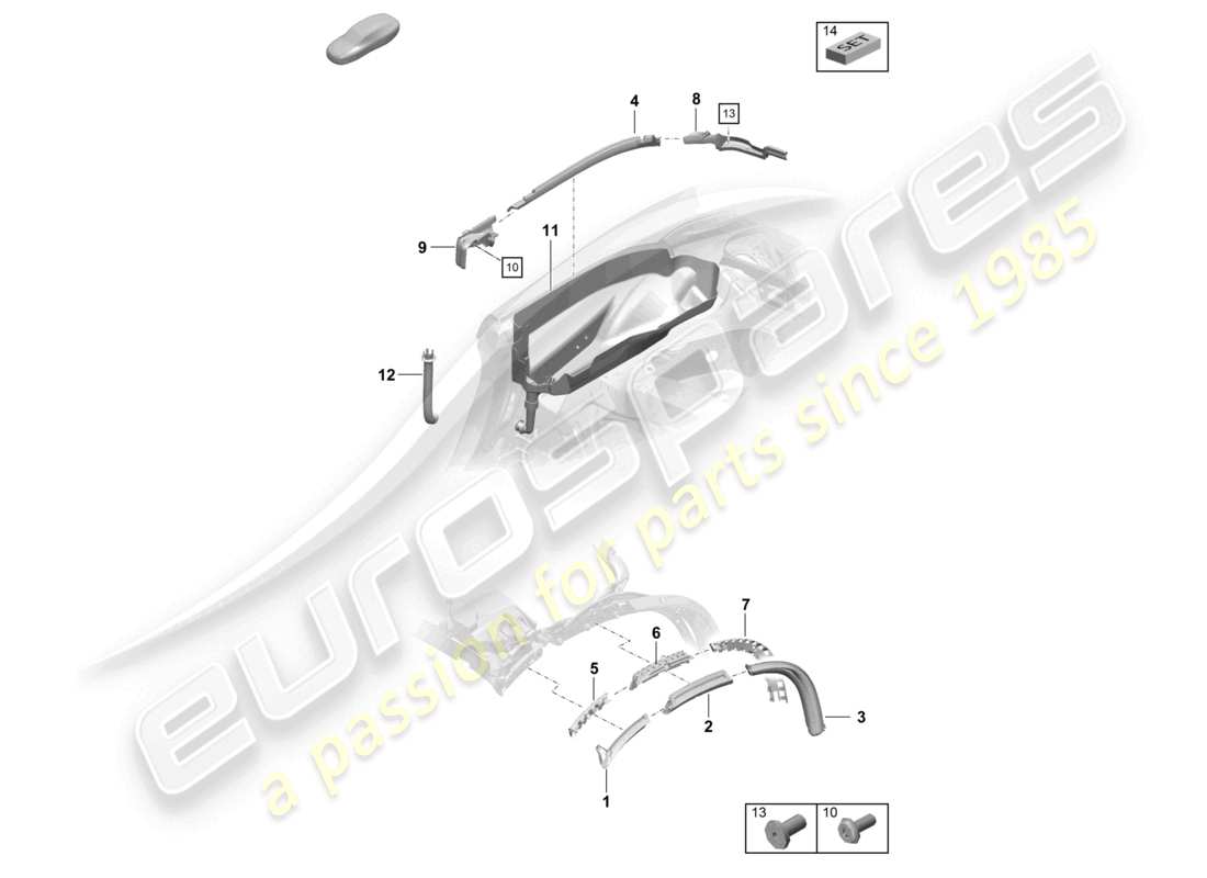porsche 2023 (718 boxster spyder) convertible top seal water collecting tray parts diagram