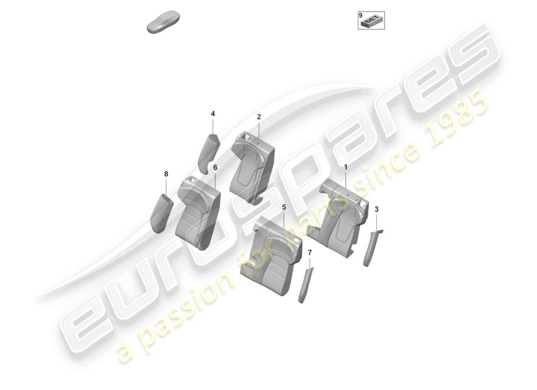 porsche 2022 (taycan 9j1-1) foam sect. for rest side supp. backrest cover standard seat comfort seat for models with seat venti- lation part diagram