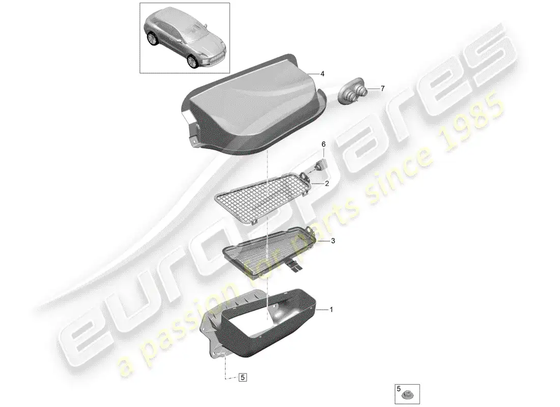 porsche 2020 (macan) fresh air intake rain channel parts diagram
