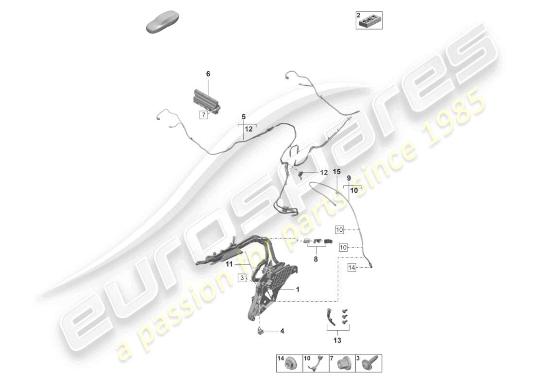 porsche 2022 (992-1) top frame side individual parts and electrical parts part diagram