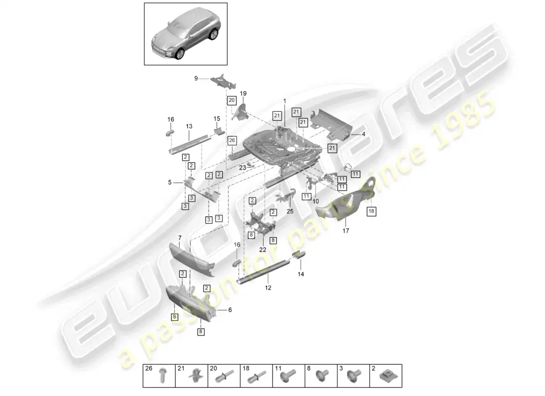 porsche 2020 (macan) frame for seat accessories sundry front seats parts diagram