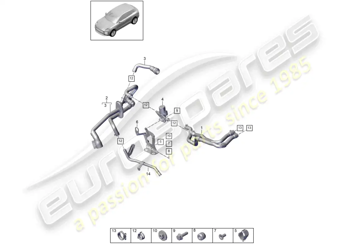 porsche 2020 (macan) heater r4 2,0l tfsi water box for models with supplementary heater parts diagram