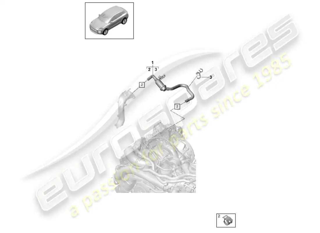 porsche 2020 (macan) fuel system purge-air line engine bay parts diagram