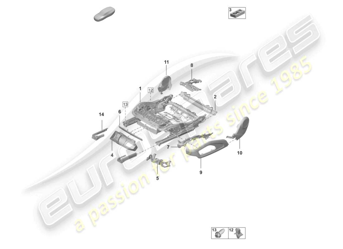 porsche 2025 (992-2 turbo / s) seat frame accessories sundry parts diagram