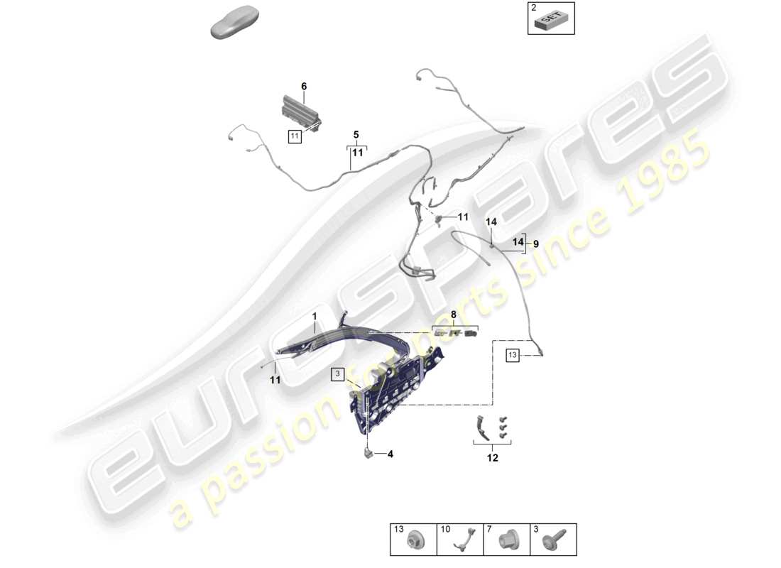 porsche 2025 (992-2) top frame side individual parts and electrical parts parts diagram