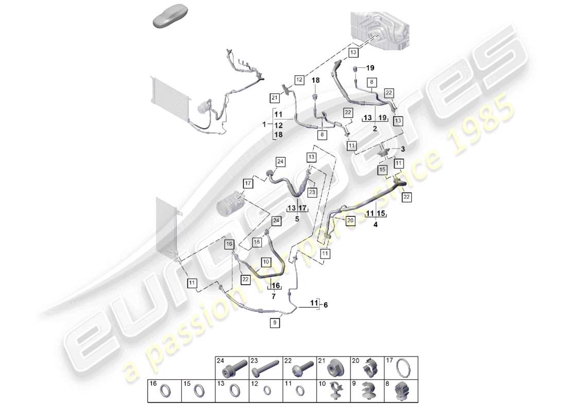 porsche 2024 (cayenne e3 pa) air conditioning rhd refrigerant line v8 part diagram
