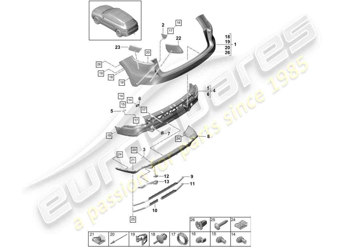 porsche 2024 (cayenne e3 9ya/9yb) bumper rear parts diagram