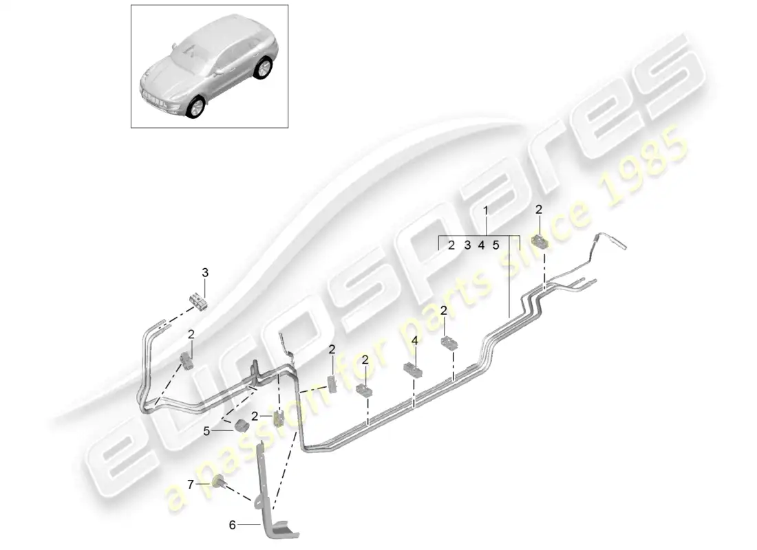 porsche 2014 (macan) fuel system fuel line underbody parts diagram
