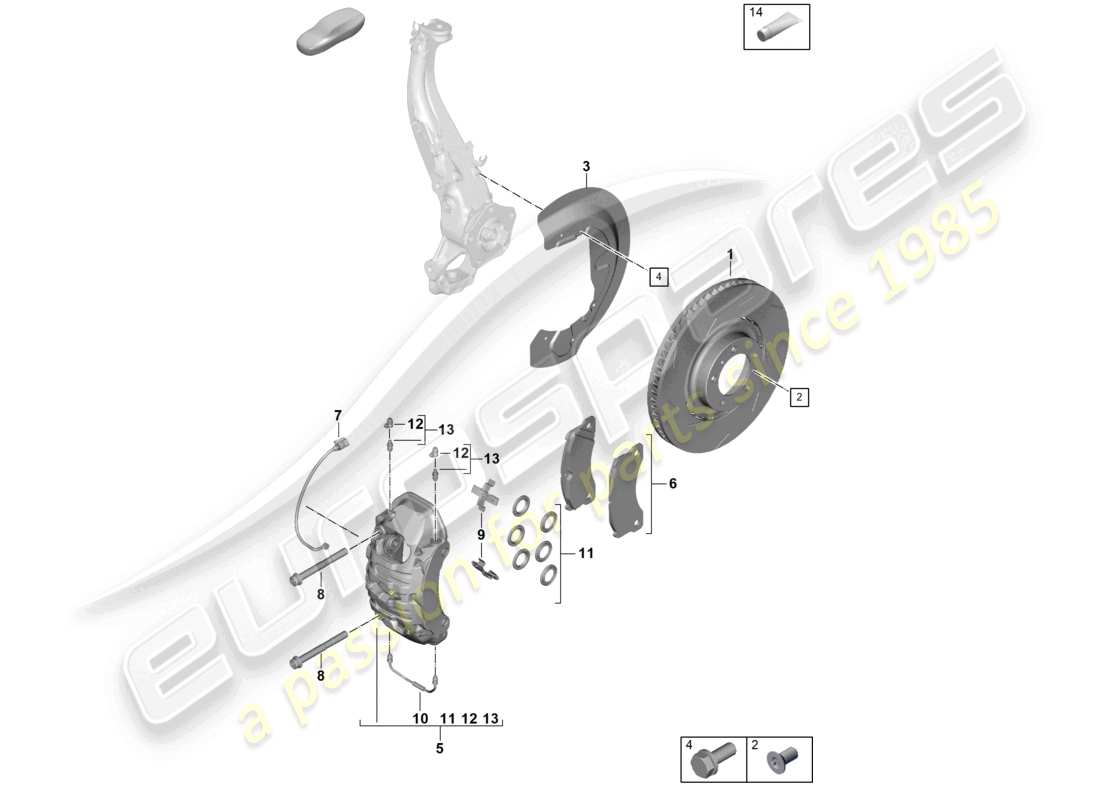porsche 2025 (panamera 976) disc brake 20 front axle black green red parts diagram