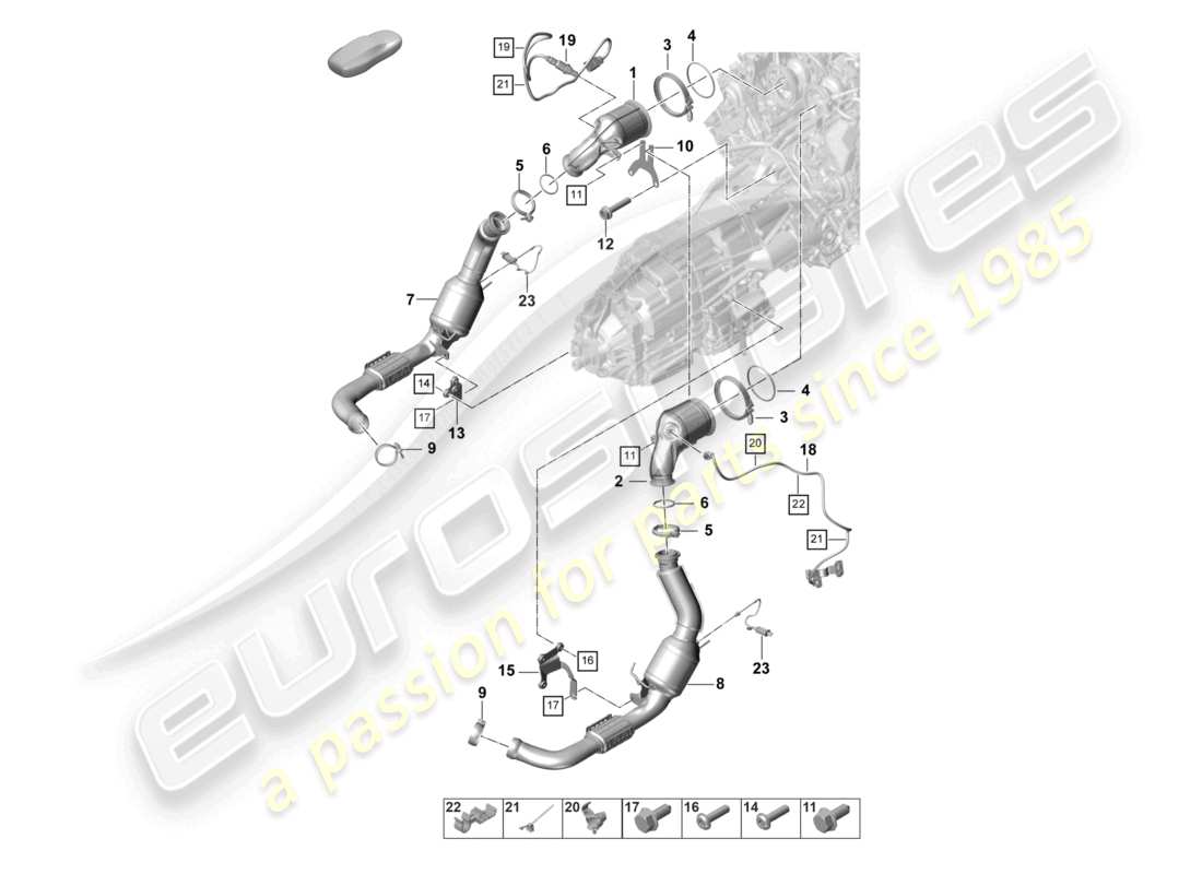 porsche 2023 (panamera 971-2) exhaust system catalytic converter petrol particulate filter lambda probe parts diagram