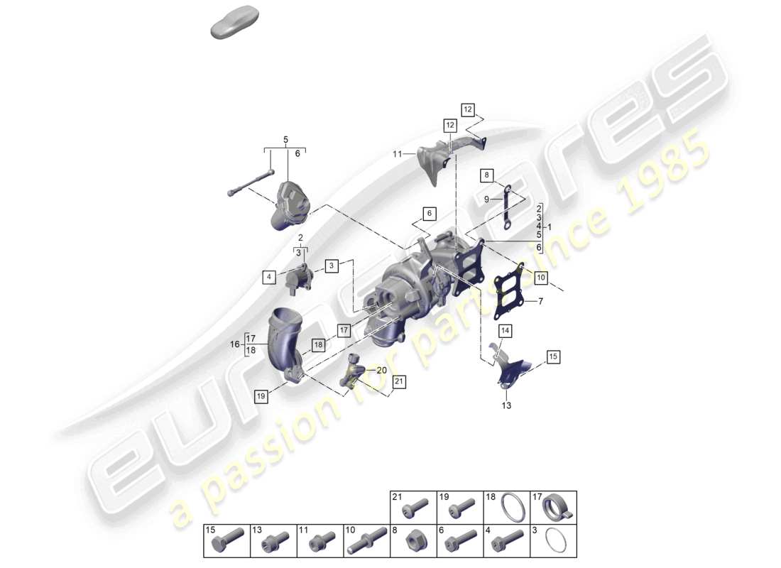 porsche 2023 (cayenne e3 pa) exhaust gas turbocharger part diagram
