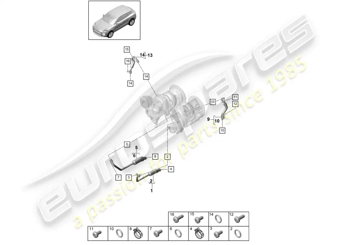 porsche 2020 (macan) coolant cooling system for turbocharger parts diagram