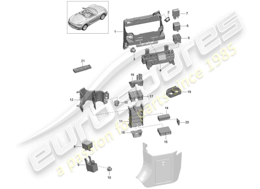 porsche 2026 (718 boxster) central electrics dashboard part diagram