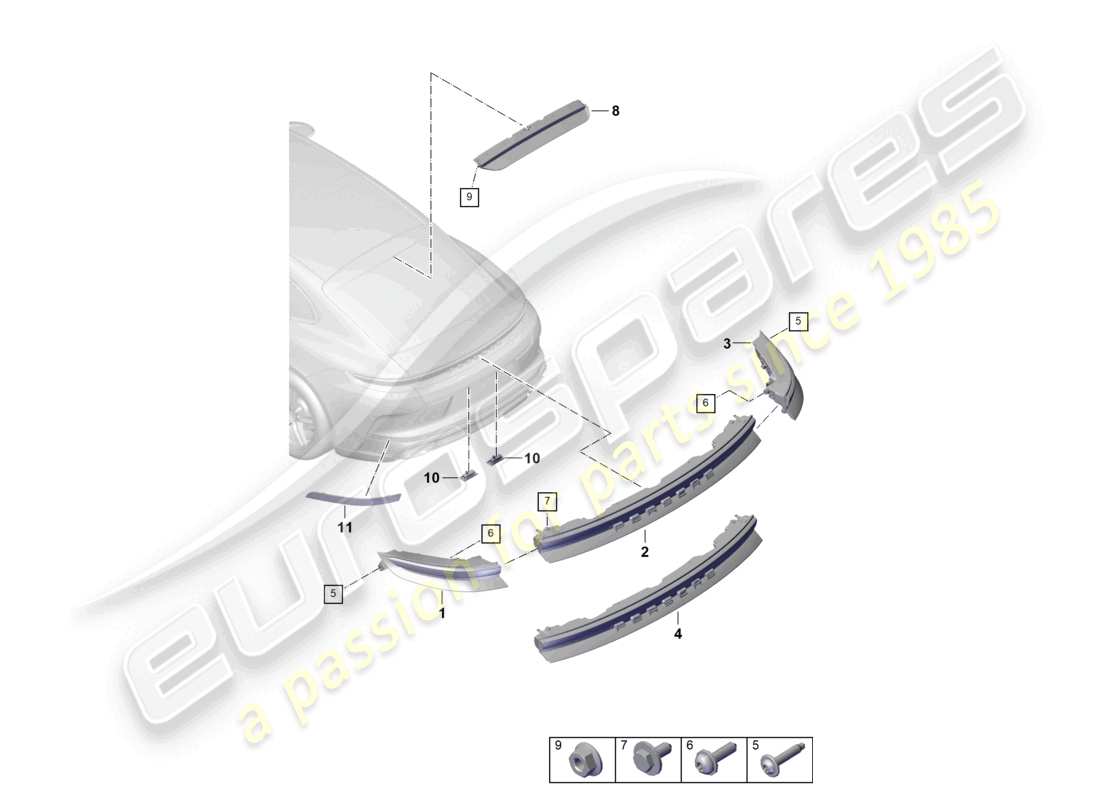 porsche 2024 (panamera 976) rear light additional brake light licence plate light part diagram