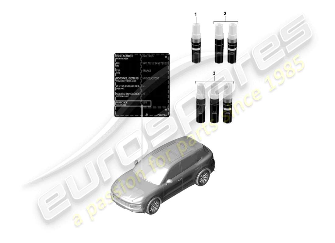 porsche 2024 (cayenne e3 9ya/9yb) paint touch-up applicator paints parts diagram