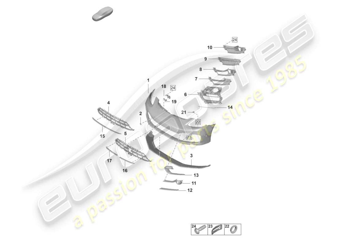 porsche 2023 (panamera 971-2) bumper front sport design package (carbon version) parts diagram