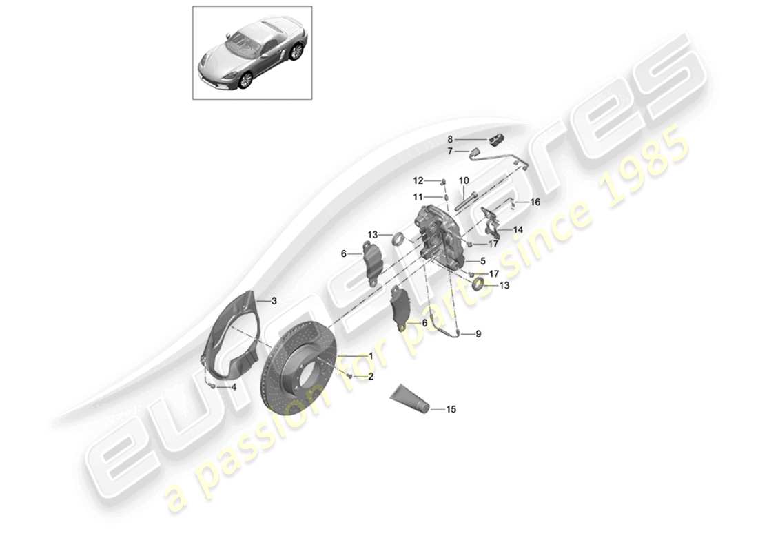 porsche 2024 (718 boxster) disc brake front axle parts diagram