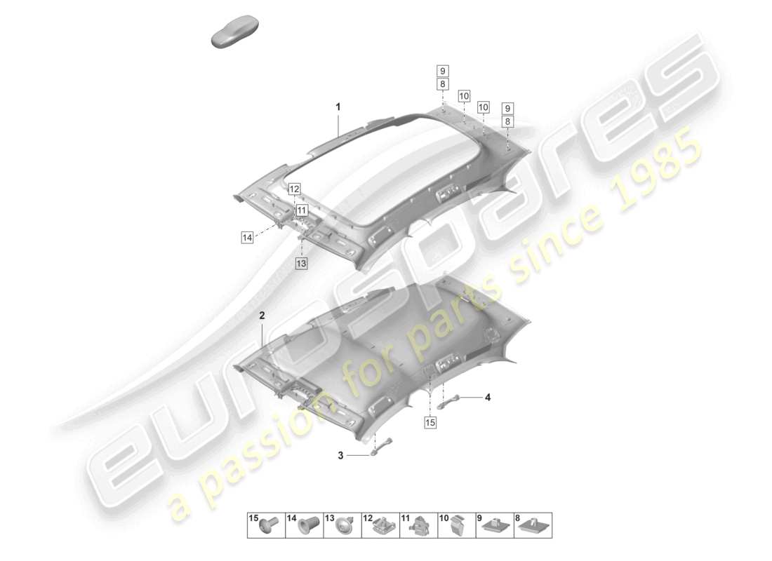 porsche 2020 (taycan 9j1-1) roof trim moulded headliner part diagram