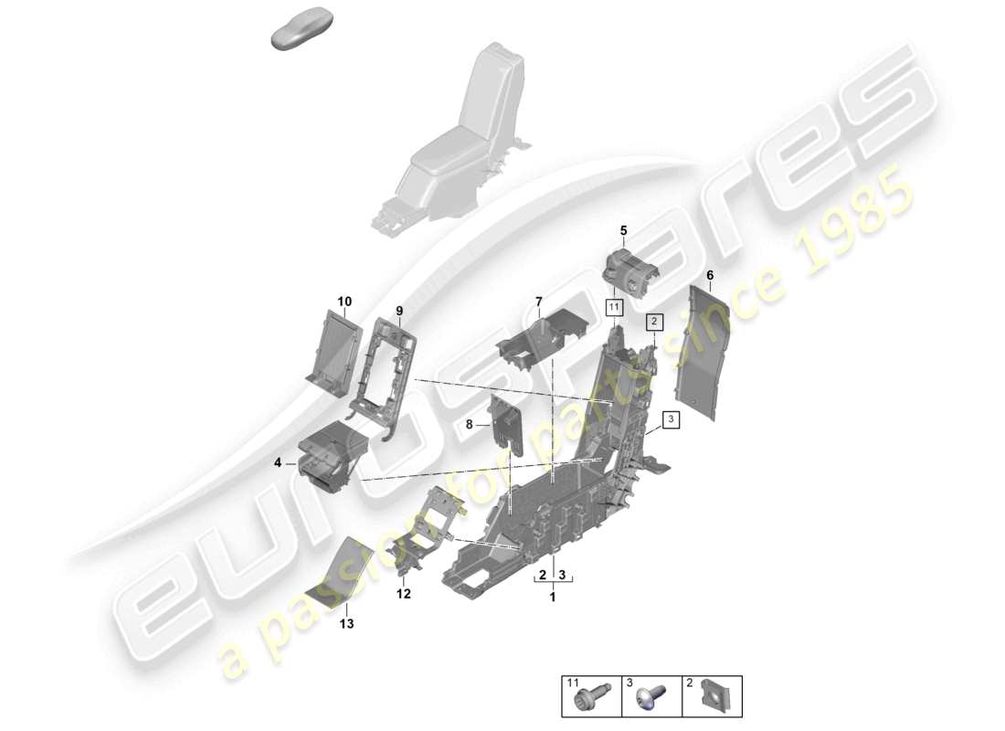 porsche 2025 (panamera 976) centre console rear business parts diagram