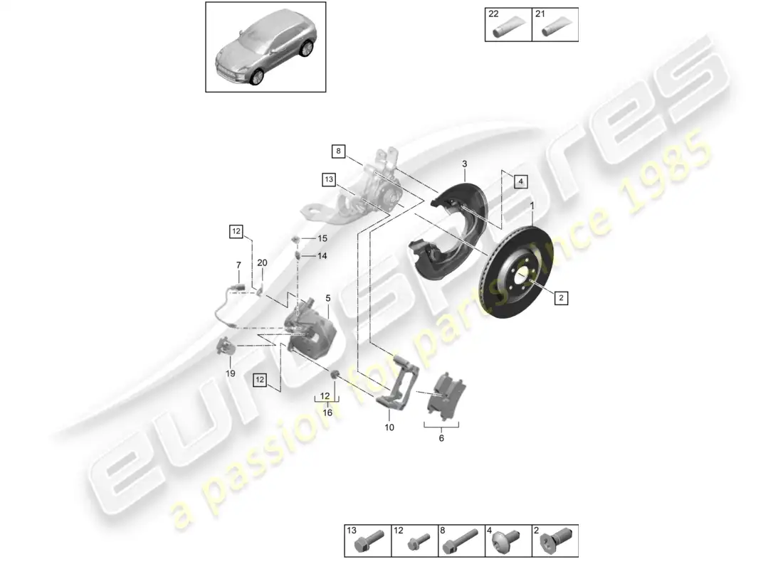 porsche 2020 (macan) disc brake pccb rear axle yellow d - mj 2022>> parts diagram