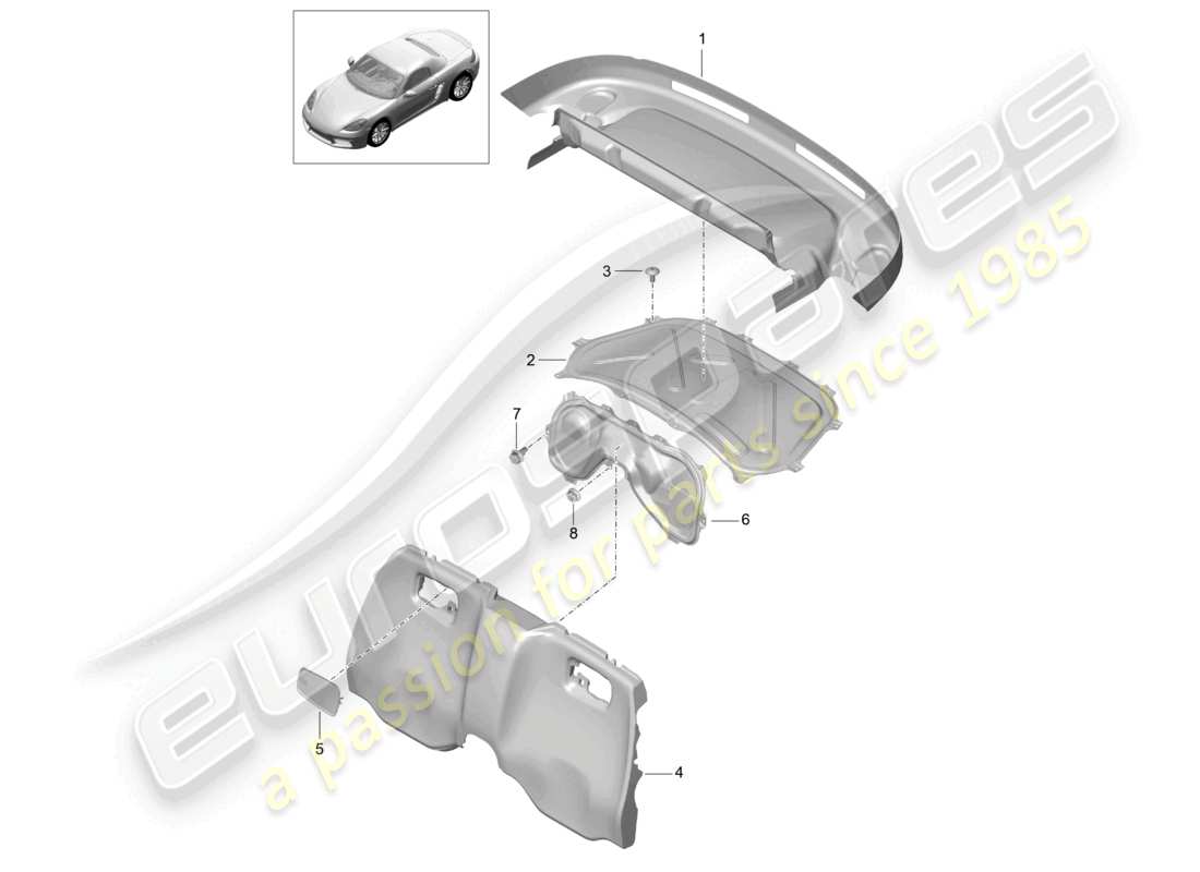 porsche 2021 (718 boxster) trims engine bay parts diagram